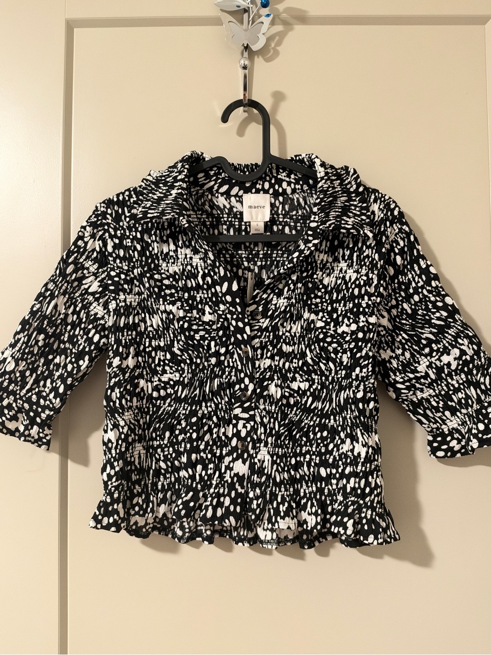 Maeve Black & White Printed Crop Blouse-Style Jacket